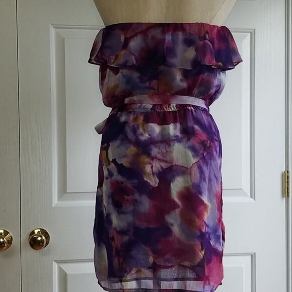 Dress Strapless Purple FLORAL Watercolor Summer Jack Dylan Women's WOMAN'S Small - Picture 6 of 10